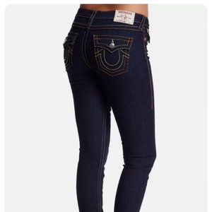 TRUE RELIGION Super Skinny Mid Rise Big T Flap Jean Dark Rinse LIKE NEW
